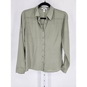 Express Womens Sz S Long Sleeve PORTOFINO Dress Shirt Light Olive Green
